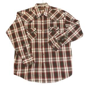 Plains Western Wear Men's Red/Maroon Plaid Long Sleeve Pearl Snap Shirt Size XL